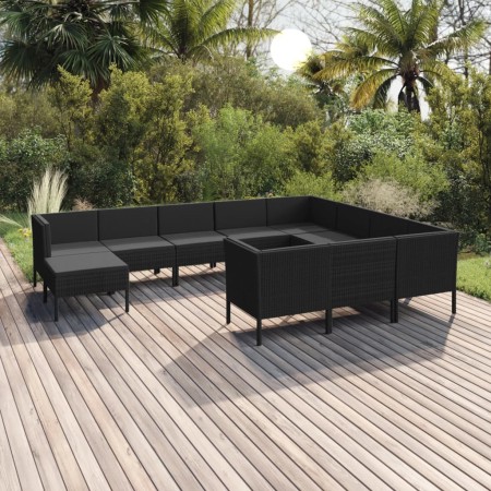 Set de muebles de jardín 11 pzas cojines ratán sintético negro de vidaXL, Conjuntos de jardín - Ref: Foro24-3094509, Precio: ...