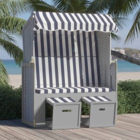 Silla playa Strandkorb con dosel ratán PE y madera azul blanco de vidaXL, Tumbonas - Ref: Foro24-318651, Precio: 231,99 €, De...