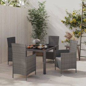 5-teiliges Garten-Essset und graue synthetische Rattankissen von vidaXL, Gartensets - Ref: Foro24-3094880, Preis: 370,99 €, R...