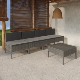 5-teiliges Gartenmöbel-Set und graue synthetische Rattankissen von vidaXL, Gartensets - Ref: Foro24-3094326, Preis: 302,04 €,...