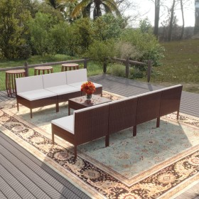 8-teiliges Gartenmöbel-Set und braune synthetische Rattankissen von vidaXL, Gartensets - Ref: Foro24-3094327, Preis: 498,99 €...