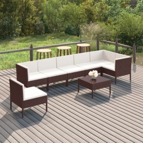 8-teiliges Gartenmöbel-Set und braune synthetische Rattankissen von vidaXL, Gartensets - Ref: Foro24-3094387, Preis: 605,28 €...