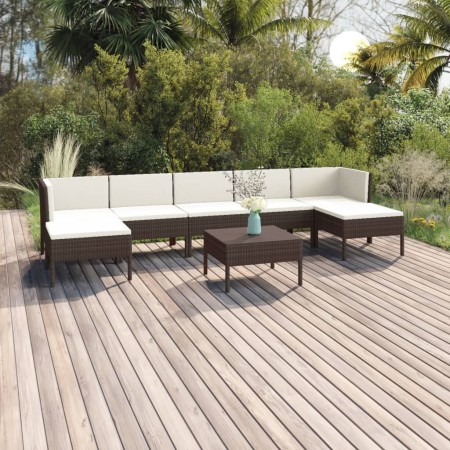 8-teiliges Gartenmöbel-Set und braune synthetische Rattankissen von vidaXL, Gartensets - Ref: Foro24-3094543, Preis: 717,89 €...