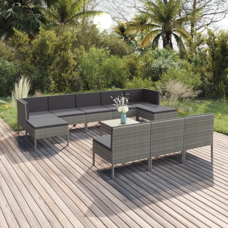 11-teiliges Gartenmöbel-Set und graue synthetische Rattankissen von vidaXL, Gartensets - Ref: Foro24-3094574, Preis: 856,90 €...