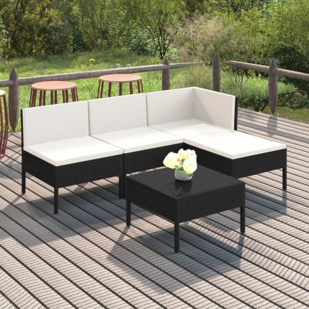 5-teiliges Gartenmöbel-Set und schwarze synthetische Rattankissen von vidaXL, Gartensets - Ref: Foro24-3094364, Preis: 373,53...