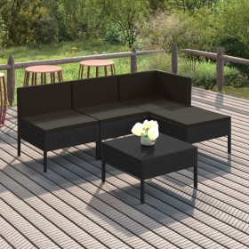 Set de muebles de jardín 5 pzas y cojines ratán sintético negro de vidaXL, Conjuntos de jardín - Ref: Foro24-3094365, Precio:...