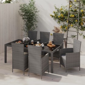 Garden dining set 7 pieces and gray synthetic rattan cushions by vidaXL, Garden sets - Ref: Foro24-3094883, Price: 528,18 €, ...