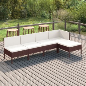 Set muebles de jardín 5 pzas y cojines ratán sintético marrón de vidaXL, Conjuntos de jardín - Ref: Foro24-3094367, Precio: 3...