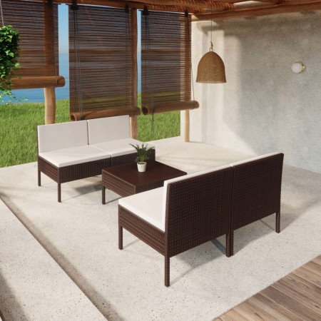 Set muebles de jardín 5 pzas y cojines ratán sintético marrón de vidaXL, Conjuntos de jardín - Ref: Foro24-3094307, Precio: 2...