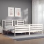 White solid wood bed frame with headboard 200x200 cm by vidaXL, Beds and slatted bases - Ref: Foro24-3194722, Price: 152,27 €...