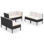 Set de muebles de jardín 6 pzas y cojines ratán sintético negro de vidaXL, Conjuntos de jardín - Ref: Foro24-3094352, Precio:...