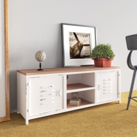 Mueble de TV hierro y madera maciza de abeto blanco 110x30x40cm de vidaXL, Muebles TV - Ref: Foro24-340767, Precio: 229,99 €,...