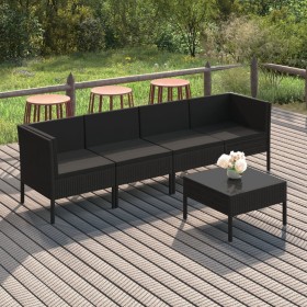 5-teiliges Gartenmöbel-Set und schwarze synthetische Rattankissen von vidaXL, Gartensets - Ref: Foro24-3094337, Preis: 342,88...