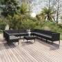 Set muebles de jardín 12 pzas y cojines ratán sintético negro de vidaXL, Conjuntos de jardín - Ref: Foro24-3094477, Precio: 8...