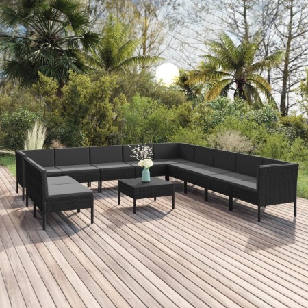 Gartenmöbel-Set 12-teilig und schwarze synthetische Rattankissen von vidaXL, Gartensets - Ref: Foro24-3094477, Preis: 837,86 ...