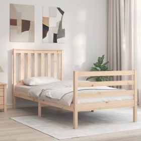 Bed frame with solid wood headboard 90x200 cm by vidaXL, Beds and slatted bases - Ref: Foro24-3194231, Price: 97,99 €, Discou...