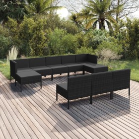 Set de muebles de jardín 10 pzas cojines ratán sintético negro de vidaXL, Conjuntos de jardín - Ref: Foro24-3094569, Precio: ...