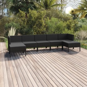 Set de muebles de jardín 7 pzas cojines ratán sintético negro de vidaXL, Conjuntos de jardín - Ref: Foro24-3094541, Precio: 4...