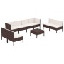 Set muebles de jardín 9 pzas y cojines ratán sintético marrón de vidaXL, Conjuntos de jardín - Ref: Foro24-3094359, Precio: 6...