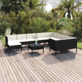 Set muebles de jardín 11 pzas y cojines ratán sintético negro de vidaXL, Conjuntos de jardín - Ref: Foro24-3094504, Precio: 8...