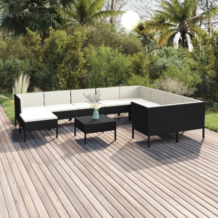 Gartenmöbelset 11-teilig und schwarze synthetische Rattankissen von vidaXL, Gartensets - Ref: Foro24-3094504, Preis: 813,02 €...