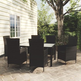 Garden dining set 7 pieces black synthetic rattan by vidaXL, Garden sets - Ref: Foro24-3094868, Price: 463,21 €, Discount: %