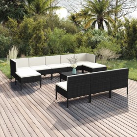 Set muebles de jardín 11 pzas y cojines ratán sintético negro de vidaXL, Conjuntos de jardín - Ref: Foro24-3094572, Precio: 6...