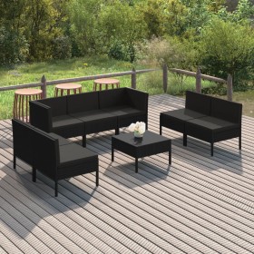 Set de muebles de jardín 8 pzas y cojines ratán sintético negro de vidaXL, Conjuntos de jardín - Ref: Foro24-3094357, Precio:...