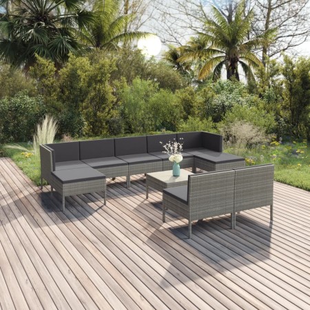 Set de muebles de jardín 10 pzas y cojines ratán sintético gris de vidaXL, Conjuntos de jardín - Ref: Foro24-3094554, Precio:...