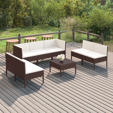 Set muebles de jardín 8 pzas y cojines ratán sintético marrón de vidaXL, Conjuntos de jardín - Ref: Foro24-3094355, Precio: 6...