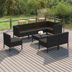 9-teiliges Gartenmöbel-Set und schwarze synthetische Rattankissen von vidaXL, Gartensets - Ref: Foro24-3094401, Preis: 602,99...