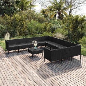 Garden furniture set 12 pieces black synthetic rattan cushions by vidaXL, Garden sets - Ref: Foro24-3094501, Price: 852,99 €,...