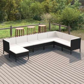 Set de muebles de jardín 8 pzas y cojines ratán sintético negro de vidaXL, Conjuntos de jardín - Ref: Foro24-3094420, Precio:...