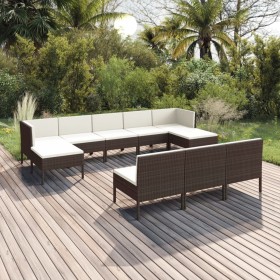 Garden furniture set 10 pieces with brown synthetic rattan cushions by vidaXL, Garden sets - Ref: Foro24-3094567, Price: 673,...