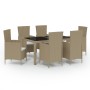 Set de comedor de jardín 7 pzas y cojines ratán sintético beige de vidaXL, Conjuntos de jardín - Ref: Foro24-3094904, Precio:...