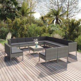 Set de muebles de jardín 14 pzas y cojines ratán sintético gris de vidaXL, Conjuntos de jardín - Ref: Foro24-3094490, Precio:...