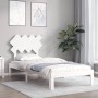 White solid wood bed frame with headboard 90x200 cm by vidaXL, Beds and slatted bases - Ref: Foro24-3193712, Price: 100,87 €,...