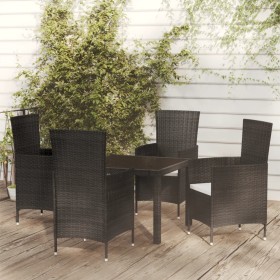 5-teiliges Garten-Essset mit schwarzen PE-Rattankissen von vidaXL, Gartensets - Ref: Foro24-3094842, Preis: 311,78 €, Rabatt: %