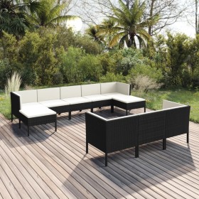 Set de muebles de jardín 10 pzas cojines ratán sintético negro de vidaXL, Conjuntos de jardín - Ref: Foro24-3094580, Precio: ...