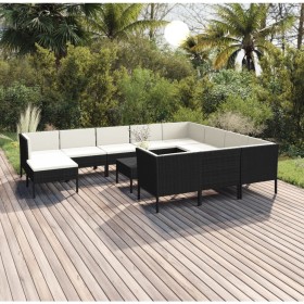 Set muebles de jardín 12 pzas y cojines ratán sintético negro de vidaXL, Conjuntos de jardín - Ref: Foro24-3094512, Precio: 9...