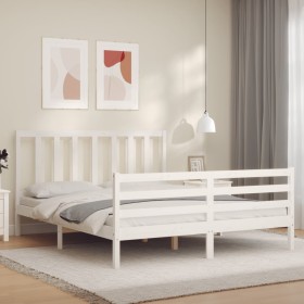 White solid wood bed frame with headboard 160x200 cm by vidaXL, Beds and slatted bases - Ref: Foro24-3193867, Price: 136,32 €...