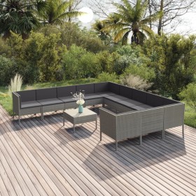 Set de muebles de jardín 12 pzas y cojines ratán sintético gris de vidaXL, Conjuntos de jardín - Ref: Foro24-3094502, Precio:...