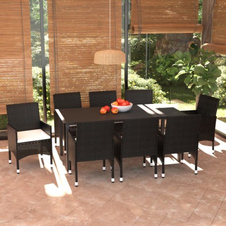 Set de comedor de jardín 9 pzas y cojines ratán sintético negro de vidaXL, Conjuntos de jardín - Ref: Foro24-3094978, Precio:...