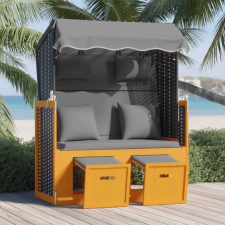 Strandkorb-Stuhl mit synthetischen Rattan-Holzkissen in Schwarz-Anthrazit von vidaXL, Liegen - Ref: Foro24-318667, Preis: 282...