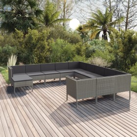 Set de muebles de jardín 12 pzas y cojines ratán sintético gris de vidaXL, Conjuntos de jardín - Ref: Foro24-3094526, Precio:...