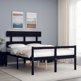 Double bed frame with black solid wood headboard by vidaXL, Beds and slatted bases - Ref: Foro24-3195325, Price: 151,90 €, Di...