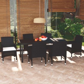 Garten Esstischgarnitur 7 tlg. und Kissen schwarz Kunststoff Rattan von vidaXL, Gartensets - Ref: Foro24-3094977, Preis: 566,...