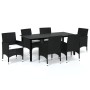 Set de comedor de jardín 7 pzas y cojines ratán sintético negro de vidaXL, Conjuntos de jardín - Ref: Foro24-3094977, Precio:...