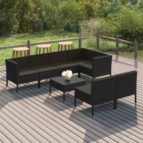 Set de muebles de jardín 8 pzas y cojines ratán sintético negro de vidaXL, Conjuntos de jardín - Ref: Foro24-3094393, Precio:...