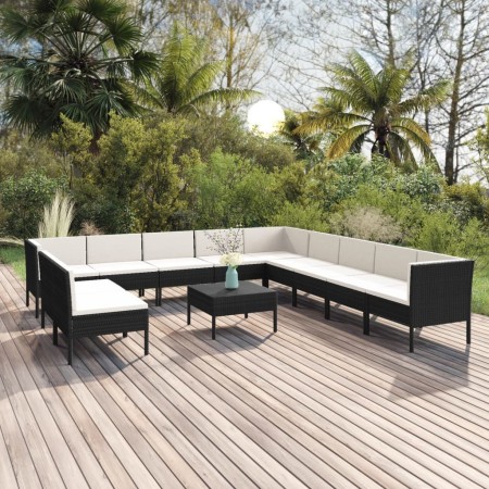 Gartenmöbel-Set 12-teilig und schwarze synthetische Rattankissen von vidaXL, Gartensets - Ref: Foro24-3094476, Preis: 921,95 ...